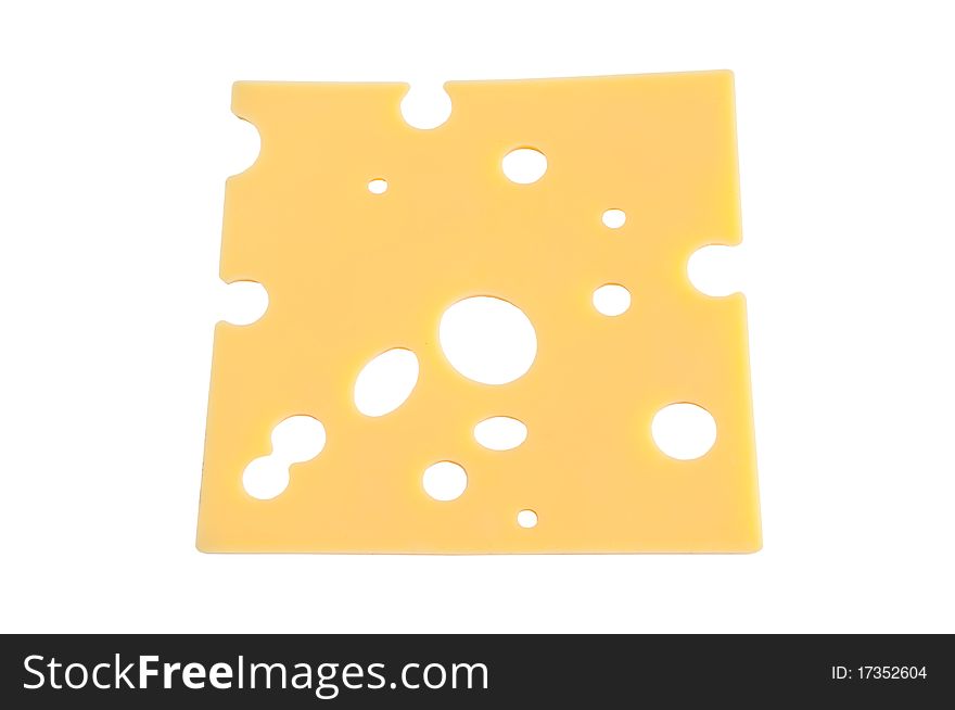 A piece of cheese with holes on a white background