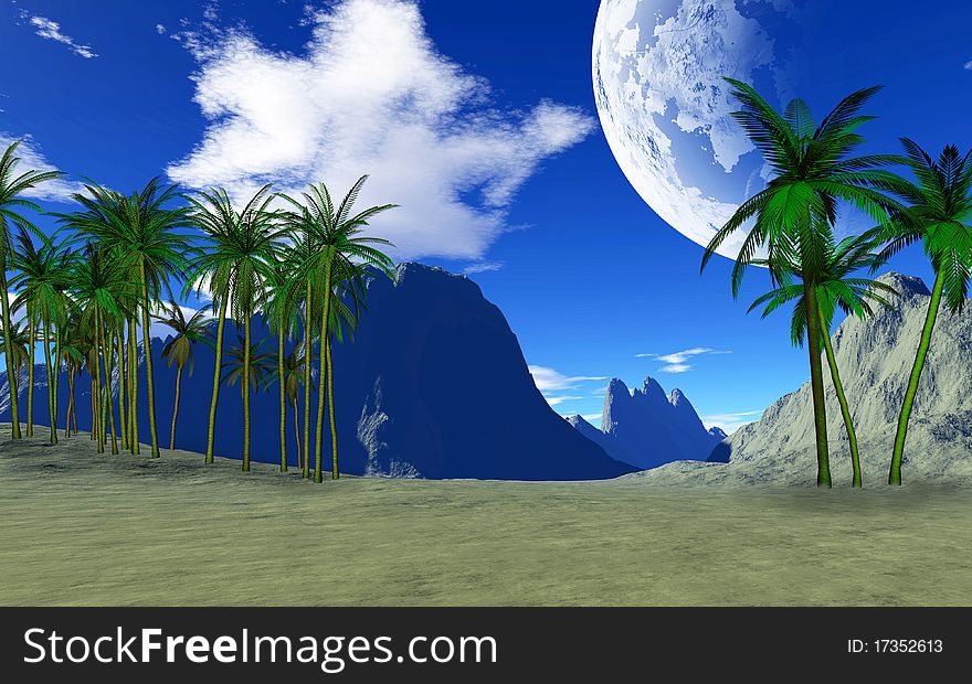 Very bright and colorful tropical landscape