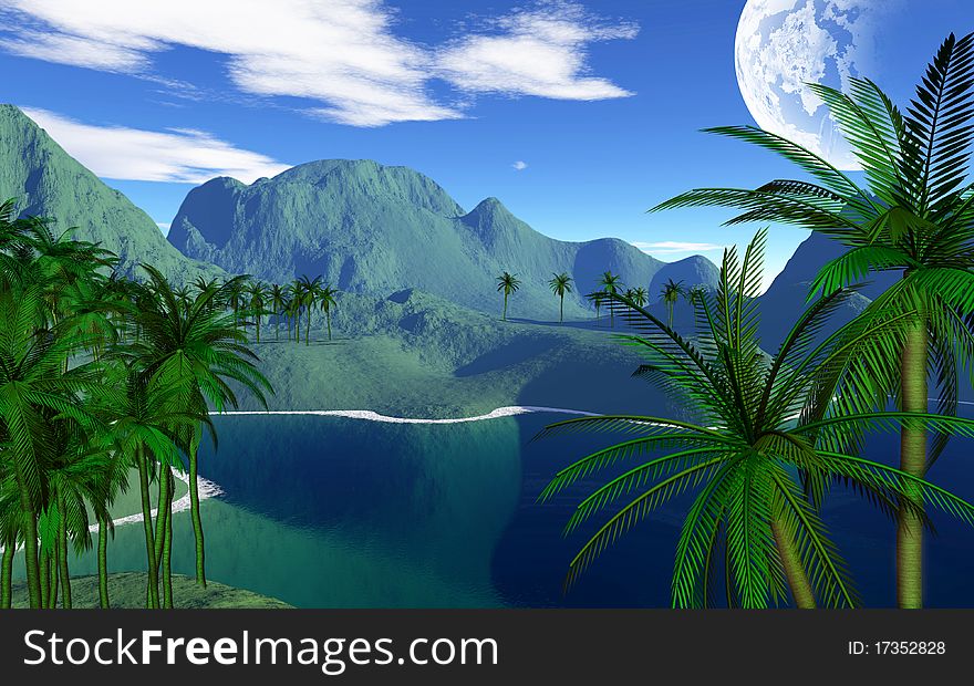 Very bright and colorful tropical landscape