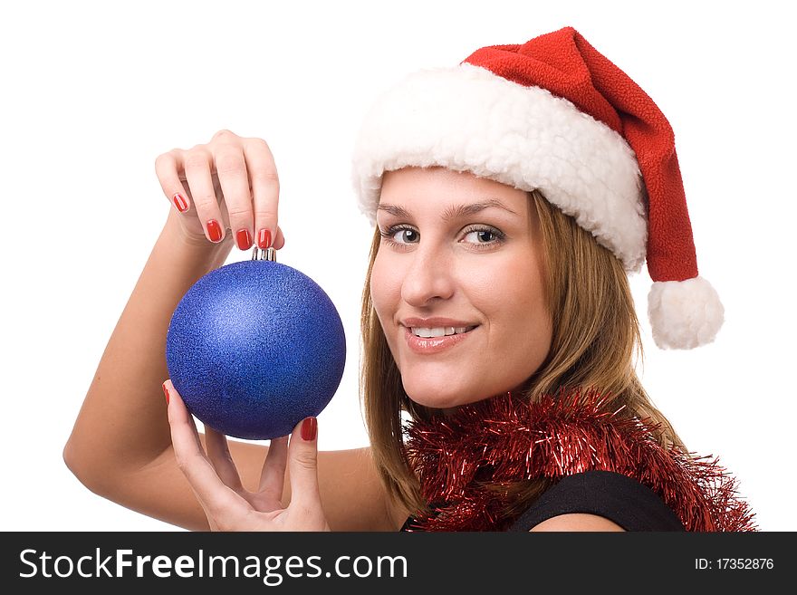 Smiling women holding christmas toy. Smiling women holding christmas toy