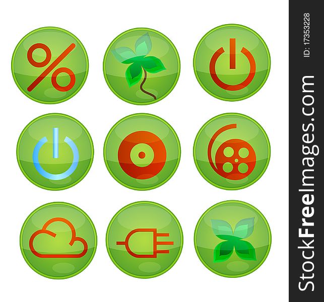 Interface green icons set isolated