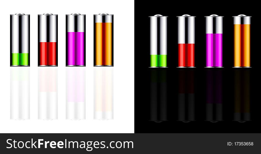 Battery illustration with various loads and colors