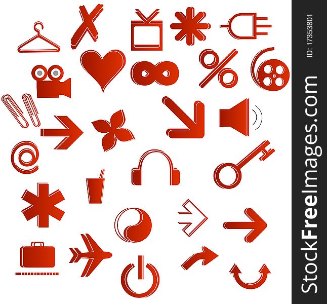 Interface red icons set isolated