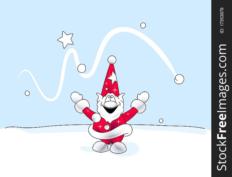 Cheerful santa claus on a winter background