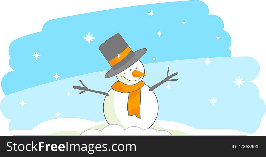 Snowman with orange hat and scarf