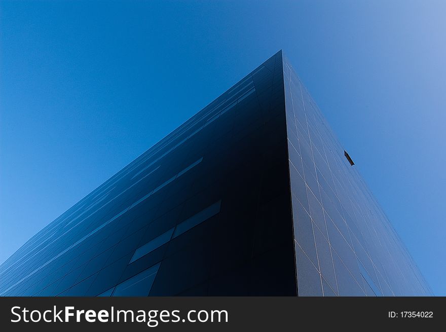 The corner of The Black Diamond, a building in Copenhagen. The corner of The Black Diamond, a building in Copenhagen