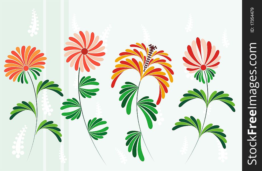 Pattern of flowers on a green striped background. Pattern of flowers on a green striped background