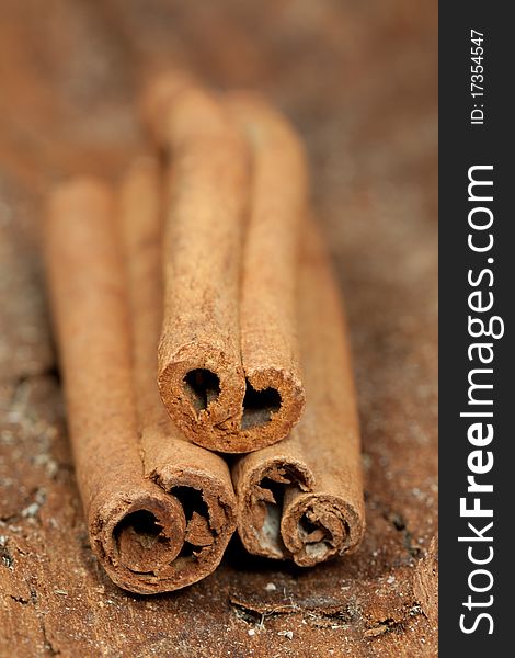 Cinnamon pile on the wood