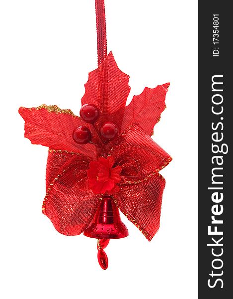 Red christmas bell with red bow and flowers