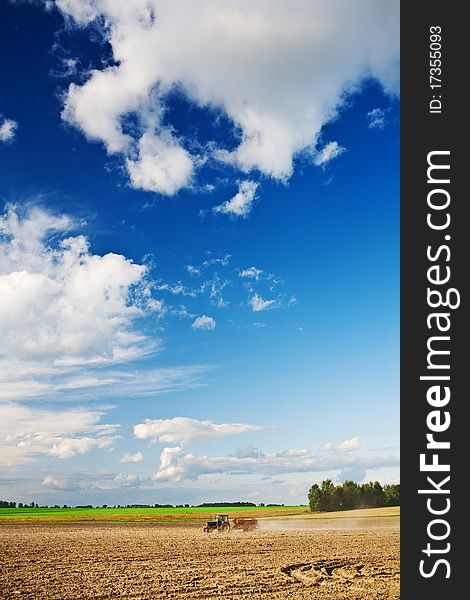 Agricultural processing with one tractor on empty field