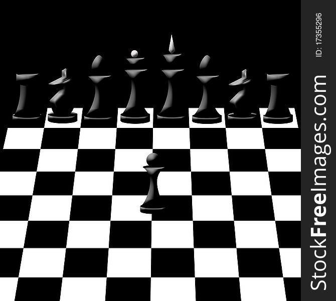 Black chessmen on chess board. Black chessmen on chess board