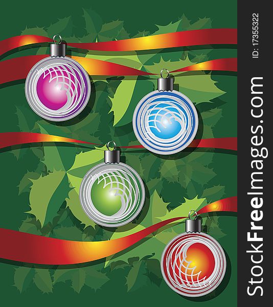 Christmas Background With Ribbons And Globes