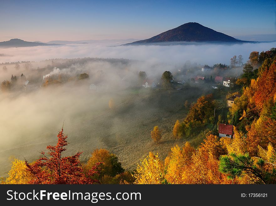 Autumn morning in the National Park-village Vysoká Lípa, Czech Republic. Autumn morning in the National Park-village Vysoká Lípa, Czech Republic