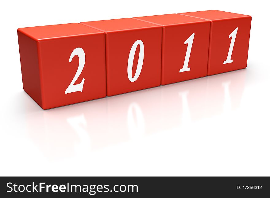 Red cubes or dice depicting year 2011 on white background. Red cubes or dice depicting year 2011 on white background
