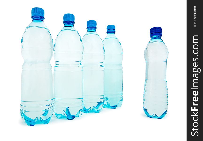 Group of blue bottle isolated on white background
