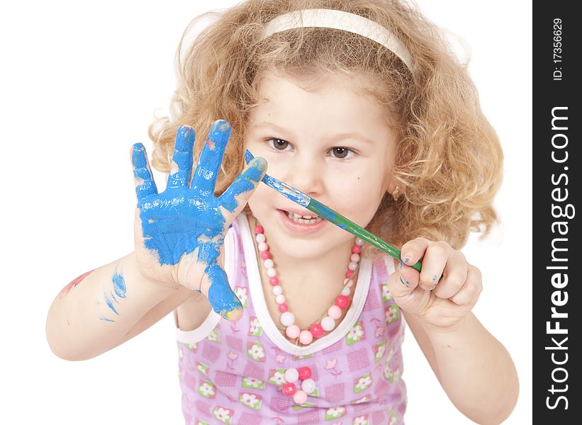 Little Girl Paint Isolated On White