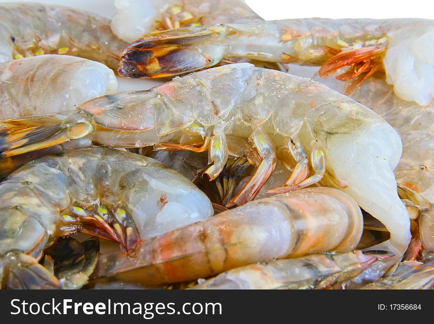 Fresh raw Tiger prawns. Close up