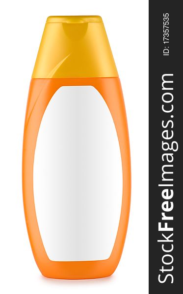Orange bottle of shampoo isolated