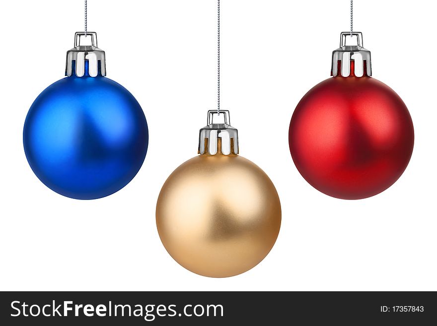 Three Xmas baubles. Isolated on white.