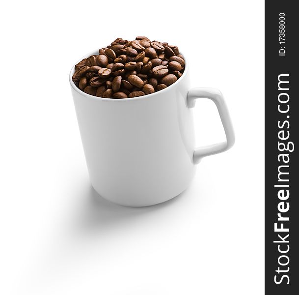 White coffee cup with coffee grains