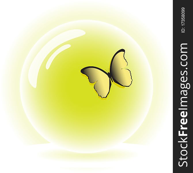 Butterfly on a glass bowl on a light background, vector illustration, eps10