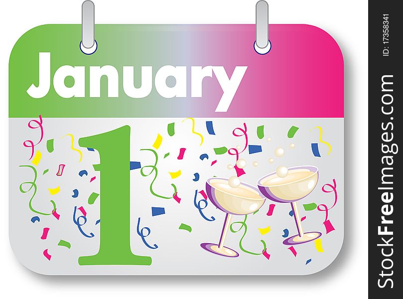 Calendar page showing January 1st. Calendar page showing January 1st