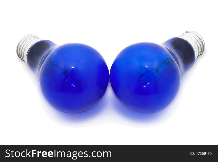 Two Blue Light Bulbs, Isolated On White Background