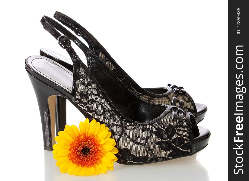 Female Shoes And Flower, Isolated.