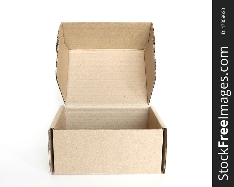 Empty cardboard open box on  white background