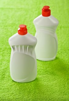 Two Plastic Bottles On Green Towel Stock Image Two Plastic Bottles On Green Towel Stock Image
