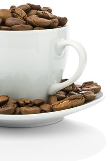 White Coffee Cup And Beans Stock Images White Coffee Cup And Beans Stock Images