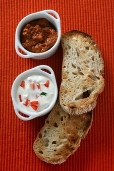 Bread With Sauce In Bowls Stock Images Bread With Sauce In Bowls Stock Images