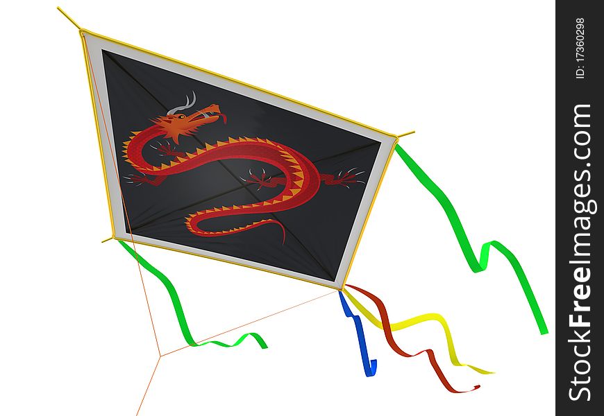 Kite with a traditional Chinese dragon isolated on a white background