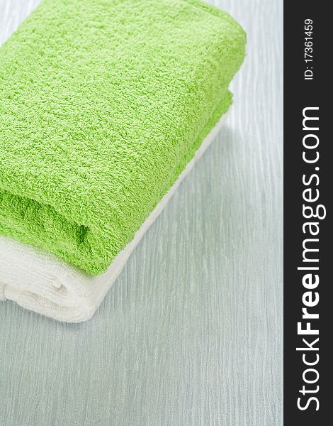 White and green towels