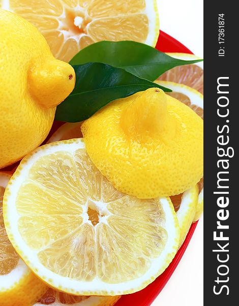 Lemon ripe fruit on a white background