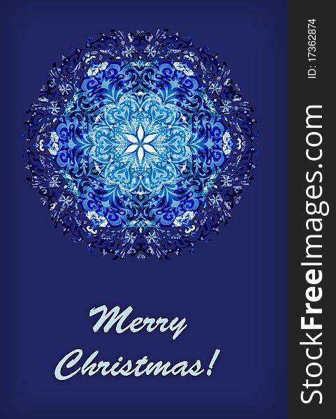 Christmas card with snowflake at the blue background. Christmas card with snowflake at the blue background