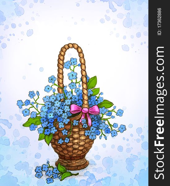 Greeting card with basket of flowers
