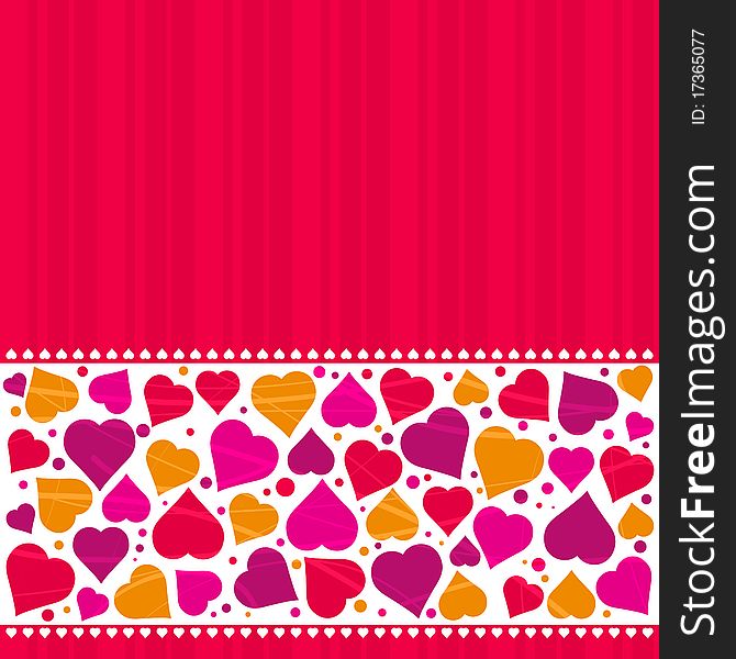 Red background with  hearts,  illustration. Red background with  hearts,  illustration