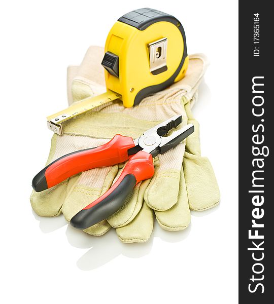Gloves with tapeline and pliers