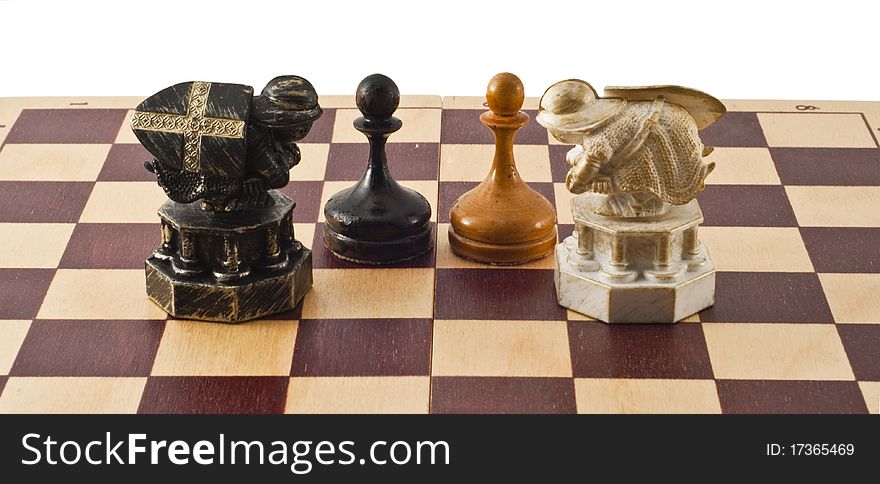 Two chess pieces isolated on a white background