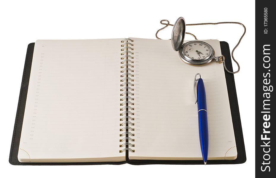 Diary page in a personal organizer with a pen. Diary page in a personal organizer with a pen