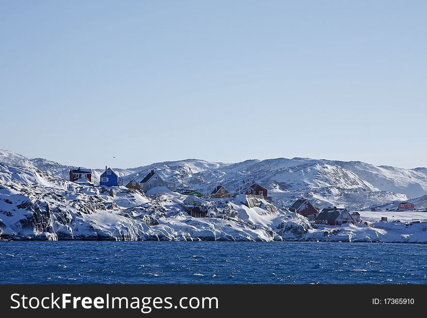 Village of Illimanaq in winter, West Greenland. Village of Illimanaq in winter, West Greenland