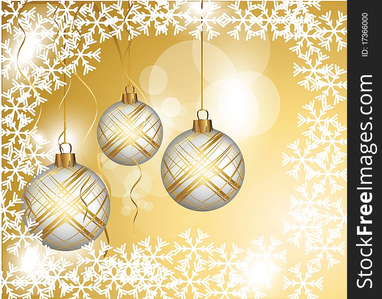 New Year's balls on a yellow background. A Christmas card