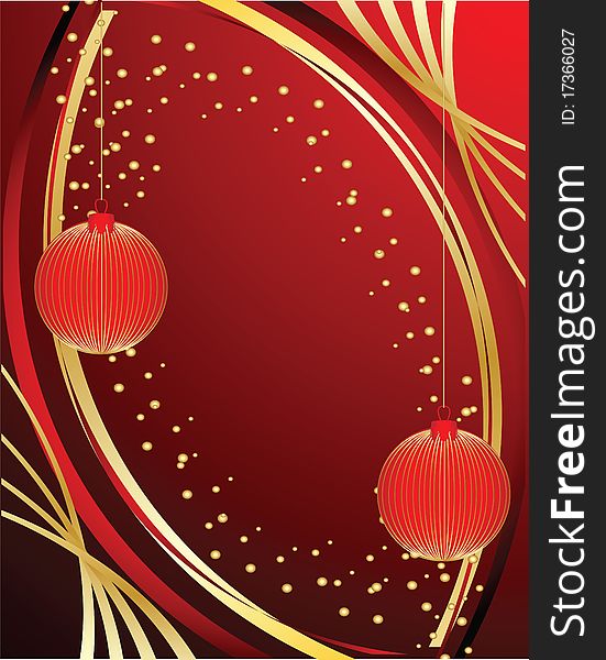 New Year's balls and on a red background. A Christmas card. New Year's balls and on a red background. A Christmas card