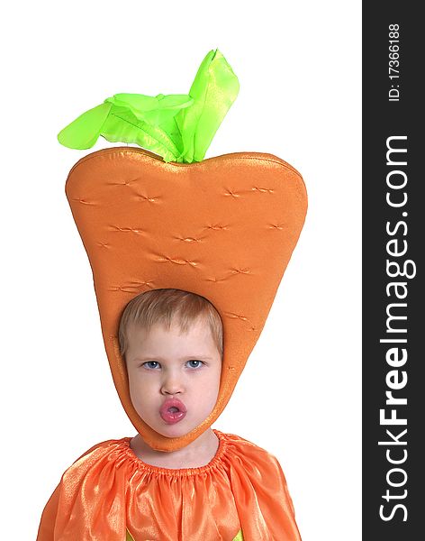 Boy in carrot costume isolated on a white background. Boy in carrot costume isolated on a white background