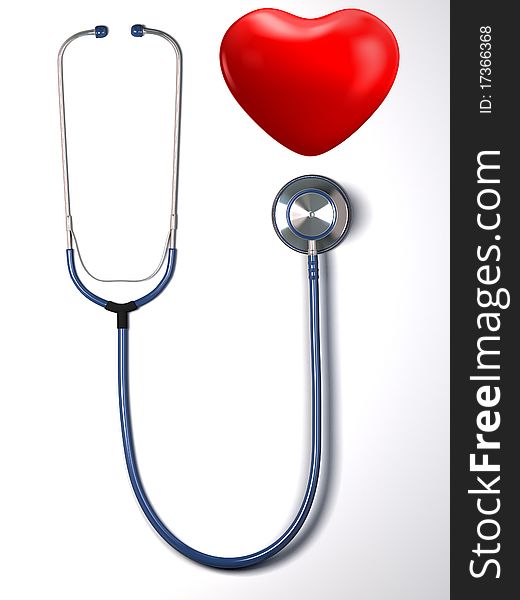 Stethoscope and a red heart isolated