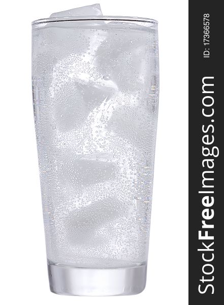 Glass with water and ice on white background
