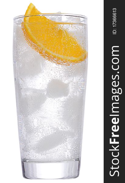 Cocktail with gin and orange with ice on white background