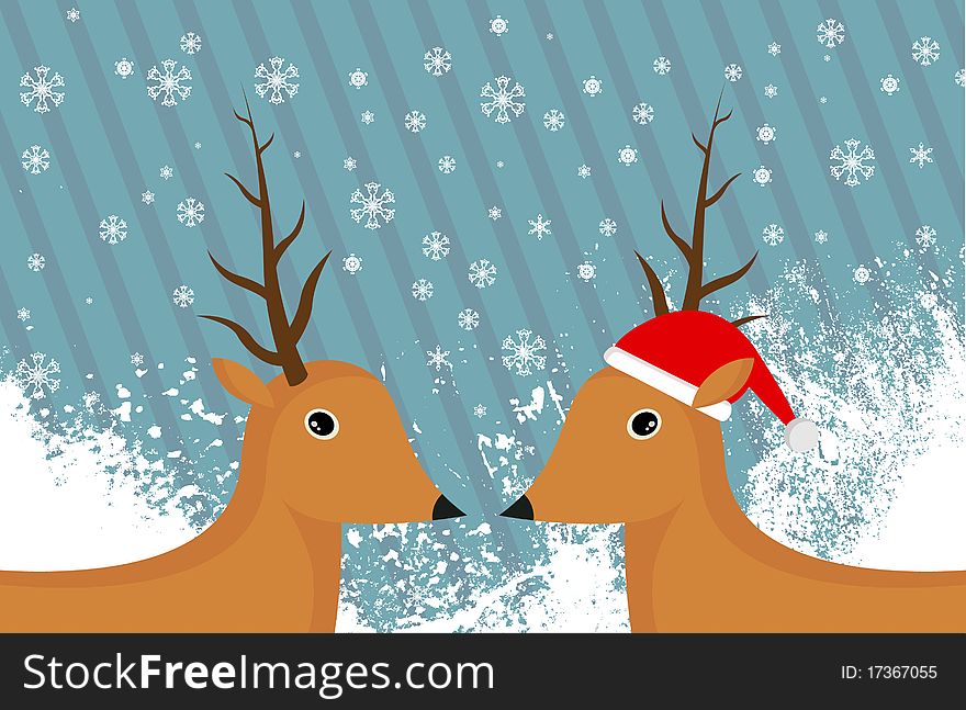 Deer with winter background vector