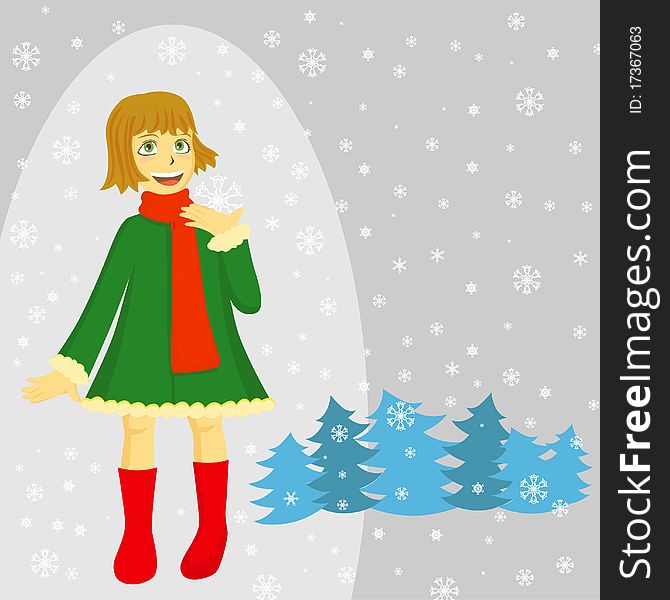 Winter girl with winter background vector